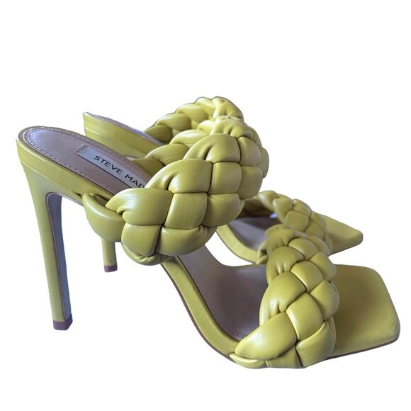 Steve Madden 8.5 Kenley Heel Puffy Braided Leather Square Toe Sandals Yellow - Picture 1 of 6